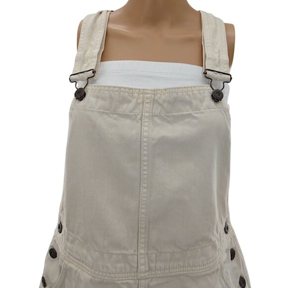 Free People Cream Pinafore Mini Dress Size W30 Cottagecore Layering Bib Overalls - Picture 5 of 13